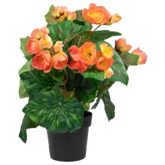 11" Coral Pink Potted Silk Begonia Floral Arrangement