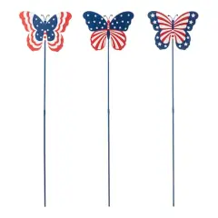 Glitzhome&reg; 24" Patriotic Butterfly Yard Stake Set