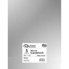 PA Paper&trade; Accents 8.5" x 11" Mirror Cardstock, 5 Sheets Silver