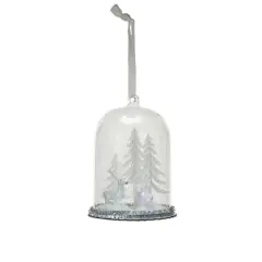 Hello Honey&reg; 5" White & Silver Glass Cloche with Deer & Trees Ornament