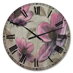 Designart 'Handpainted Plum Pink Cottage Flowers Traditional Wall Clock
