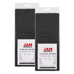 JAM Paper 20" x 26" Tissue Paper, 2 Packs of 10 Sheets Black
