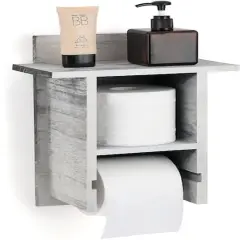 NEX&trade; 14" Rustic White Wall Mounted Toilet Paper Holder with Shelf