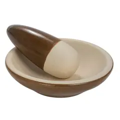 Hello Honey&reg; Brown & Cream Reactive Glaze Stoneware Mortar & Pestle