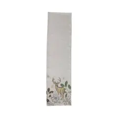 Hello Honey&reg; 72" Green & Natural Cotton & Linen Printed Table Runner with Flora & Fauna Pattern and Metallic Gold Thread Embroidery