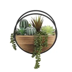 Flora Bunda&reg; 11" Round Wood & Metal Wall Succulent Mix