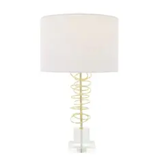 2ft. Gold Metal Abstract Overlapping Ring Accent Lamp with Elevated Square Glass Base