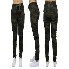 Galaxy By Harvic Loose Fit Cotton Stretch Twill Women's Cargo Joggers Camouflage