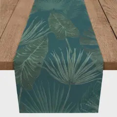 90" Tropical Palm Cotton Twill Runner Blue