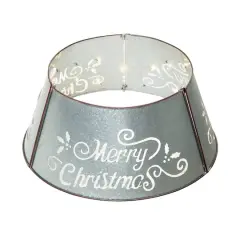 Glitzhome&reg; Silver 22" LED Merry Christmas Cutout Metal Tree Collar