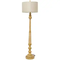 Brown Polystone Turned Style Floor Lamp with Drum Shade 16" x 16" x 60"