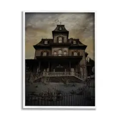 Stupell Industries Haunted House Landscape Framed Giclee Art White