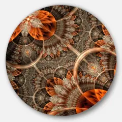 Designart - Orange Brown Digital Art Fractal Flower' Floral Metal Circle Wall Art