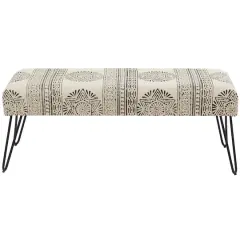 47" White Metal Floral Bench with Metal Hairpin Legs