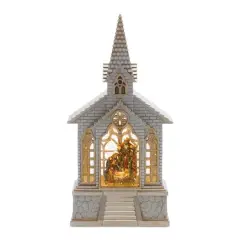 8.25" LED Snow Globe Church with Nativity