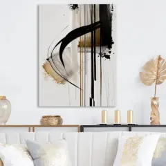 Designart 'Black, White And Gold Expression I' Modern Canvas Wall Art