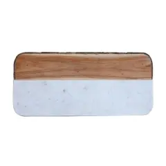 15.5" White Marble & Mango Wood Rectangle Cheese Board