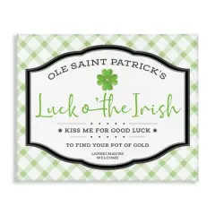 Stupell Industries Saint Patrick's Luck o'the Irish Sign Green Plaid Canvas Wall Art