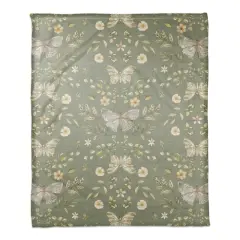 Butterfly Pattern Coral Fleece Blanket Olive Green