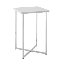 Walker Edison Luxe Modern Glam Square Side Table Faux White Marble/Chrome