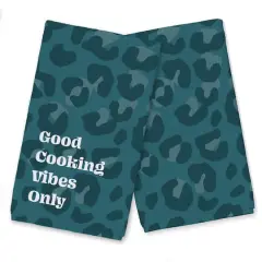 Good Cooking Vibes Only Leopard Tea Towel Set Teal