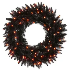 30" Orange Dura-Lit LED Black Fir Artificial Christmas Wreath
