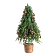 2ft. Artificial Down Swept Cedar Christmas Tree with Pinecones in Rustic Decorative Planter