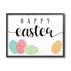 Stupell Industries Happy Easter Greeting Fun Pattern Spring Holiday Eggs Framed Giclee Art Black