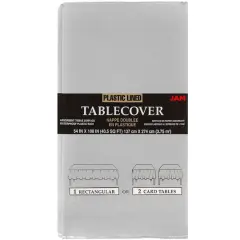 JAM Paper 108" Rectangular Plastic Lined Paper Table Cover Silver
