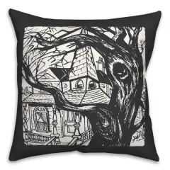Haunted House Sketch Throw Pillow
