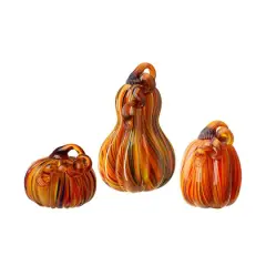 Glitzhome&reg; Multi Striped Glass Pumpkin & Gourd Set