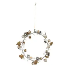 Hello Honey&reg; 6" White, Silver & Brass Round Metal Laurel Wreath