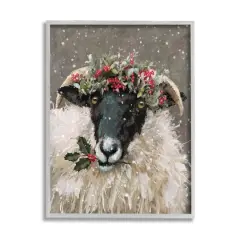 Stupell Industries Holiday Berries Farmhouse Sheep Framed Giclee Art Gray