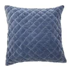 Hello Honey&reg; 20'' Blue Square Quilted Velvet Pillow Cover