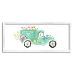 Stupell Industries Chicks Driving Spring Flowers Car Floral Blossoms Framed Giclee Art White