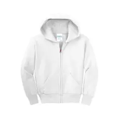 Port & Company&reg; Youth Core Fleece Full-Zip Hooded Sweatshirt White