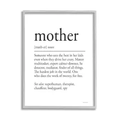 Stupell Industries Mother Definition Funny Motivational Phrase Superhuman Synonym Framed Giclee Art Gray