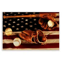 Stupell Industries Vintage American Flag Baseball Photo Wall Plaque Art
