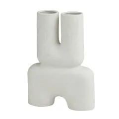 15" White Ceramic U-Shaped Abstract Vase