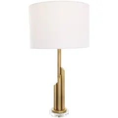 2ft. Gold Metal Abstract Tiered Pillar Accent Lamp with Glass Base