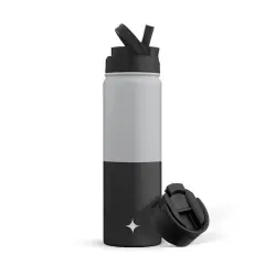 JoyJolt&reg; 22oz. Triple Insulated Water Bottle with Flip Lid & Sport Straw Lid Gray and Black