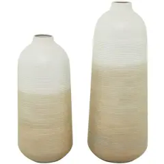 Brown Metal Vase with Embossed Ribbing Set of 2 20", 16"