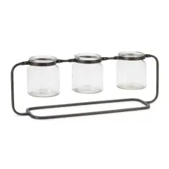 19.75" Glass Bottle Vases in Iron Stand