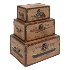 Set of 3" Brown Wood Vintage Trunk, 17", 15", 12"
