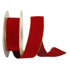 JAM Paper 2.5" x 50yd. Velvet Wired Value Ribbon Scarlet/Gold
