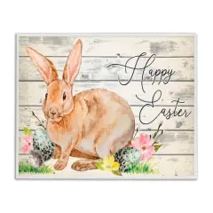 Stupell Industries Spring Floral Happy Easter Bunny Framed Giclee Art White