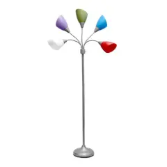 Simple Designs&trade; 5.6ft. 5-Light Gooseneck Silver Floor Lamp Primary Multicolored Shades