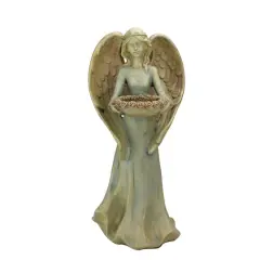 19.75" Pale Blue & Beige Serene Angel Outdoor Bird Bath