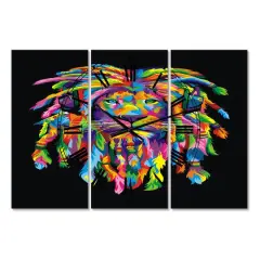 Designart Lion Rasta Oversized Modern 3 Panel Wall Clock