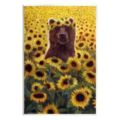 Stupell Industries Happy Bear Sunflower Field Wall Plaque Art